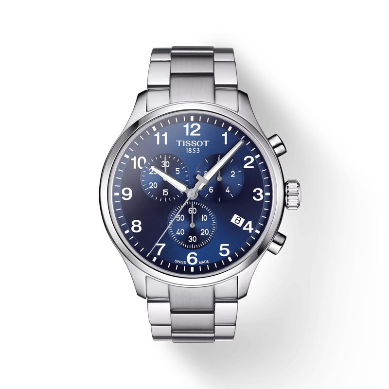 Front view of the watch Tissot Chrono XL Classic with shadow