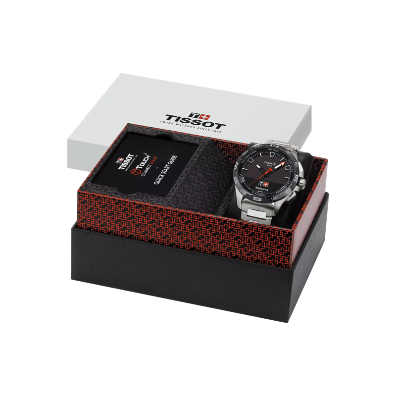 Präsentation der Box der Uhr Tissot T-Touch Connect Solar