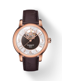 Front view of the watch Tissot Lady Heart Powermatic 80 with shadow