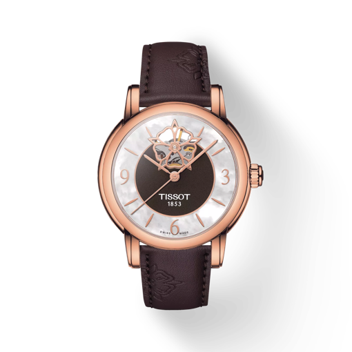 มุมมองด้านหน้าของนาฬิกา Tissot Lady Heart Powermatic 80 พร้อมเงา
