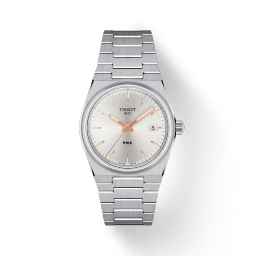Front view of the watch Tissot PRX 35mm with shadow