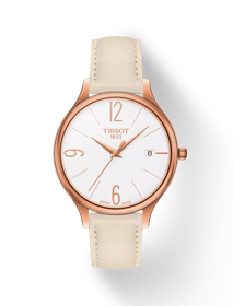 Vue de face de la montre Tissot Bella Ora Round avec ombre