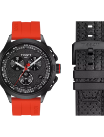 Front view of the watch Tissot T-Race Cycling Vuelta 2023 with additional bracelet