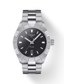 Front view of the watch Tissot PR 100 Sport Gent with shadow