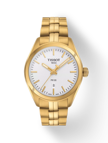 มุมมองด้านหน้าของนาฬิกา Tissot PR 100 Lady พร้อมเงา