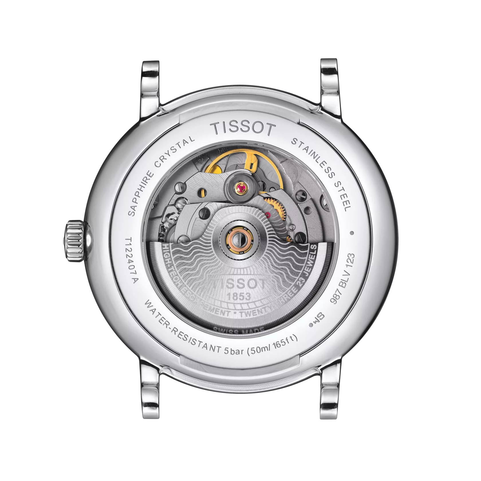 Vue arrière du boîtier de la montre Tissot Carson Premium Powermatic 80