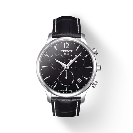 Vue de face de la montre Tissot Tradition Chronograph avec ombre