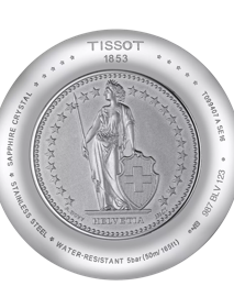 Back view of the watch case Tissot Chemin des Tourelles Powermatic 80 Helvetic Pride Special Edition