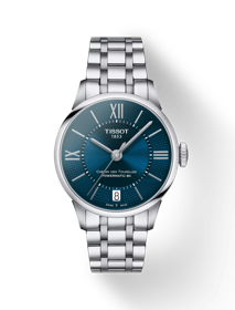 Vue de face de la montre Tissot Chemin des Tourelles Powermatic 80 Lady avec ombre