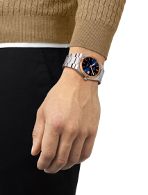 Simulation of the watch Tissot PRX Powermatic 80 Steel & 18K Gold Bezel 40mm on a wrist