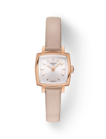Vista frontal del reloj Tissot Lovely Square con sombra
