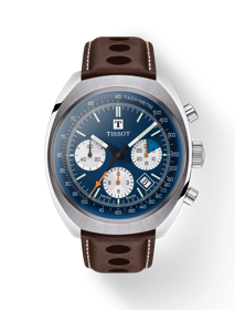 Vue de face de la montre Tissot Heritage 1973 avec ombre