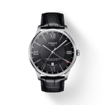 Front view of the watch Tissot Chemin des Tourelles Powermatic 80 GMT with shadow