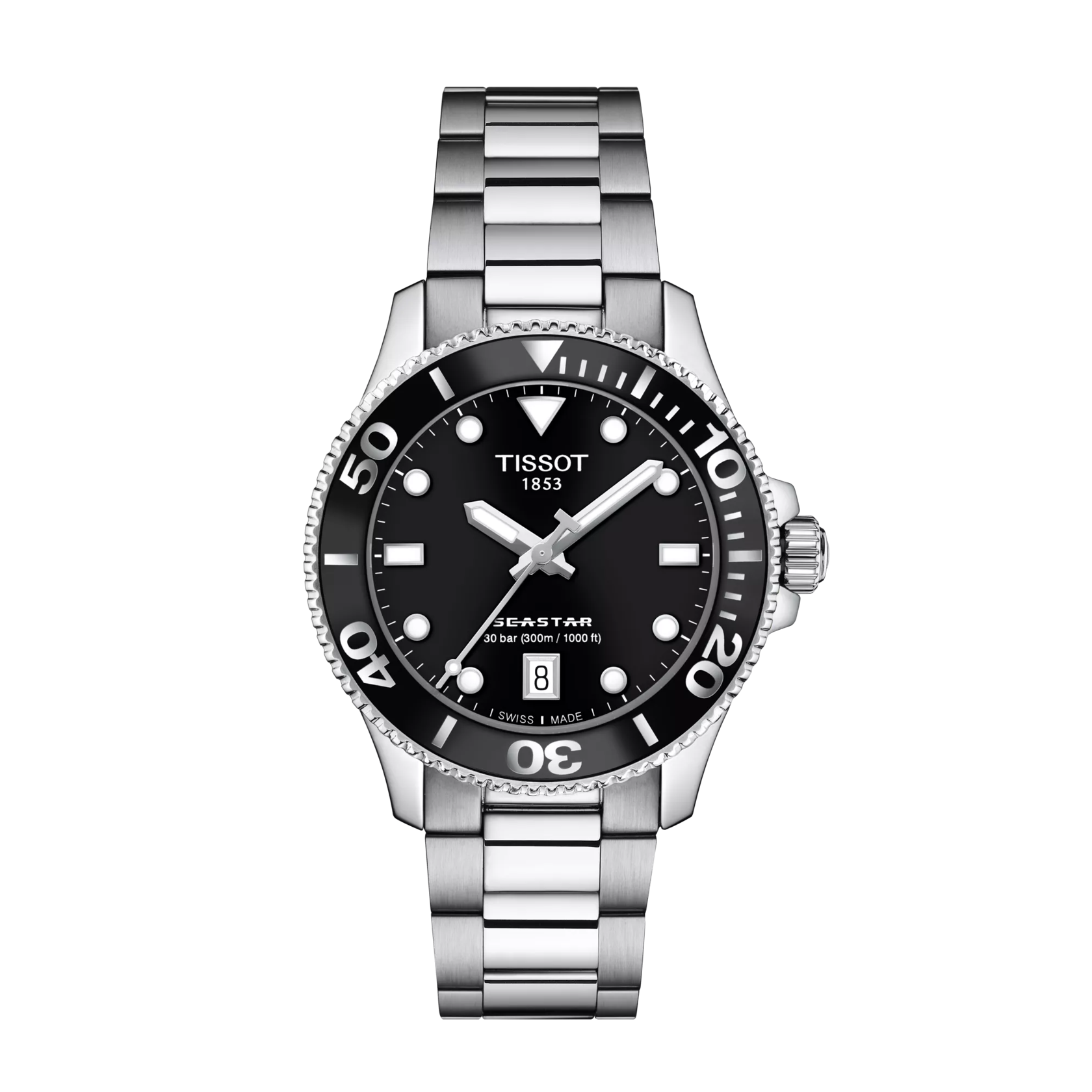 Front view of the watch Tissot Seastar 1000 36mm