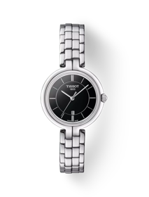 Vue de face de la montre Tissot Flamingo avec ombre