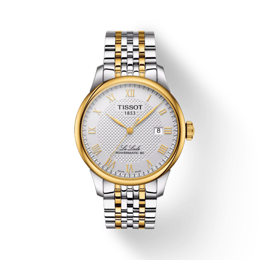 Vue de face de la montre Tissot Le Locle Powermatic 80 avec ombre