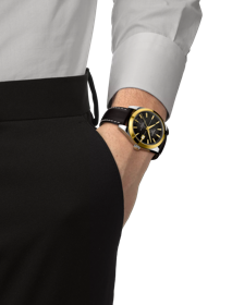 Simulation of the watch Tissot Gentleman Powermatic 80 Silicium Solid 18K Gold Bezel on a wrist