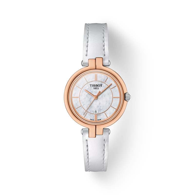 Front view of the watch Tissot Flamingo with shadow