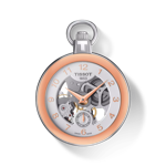 Vista frontal del reloj Tissot Pocket Mechanical Skeleton con sombra