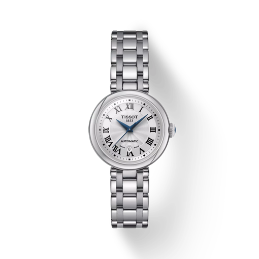 Front view of the watch Tissot Bellissima Automatic with shadow