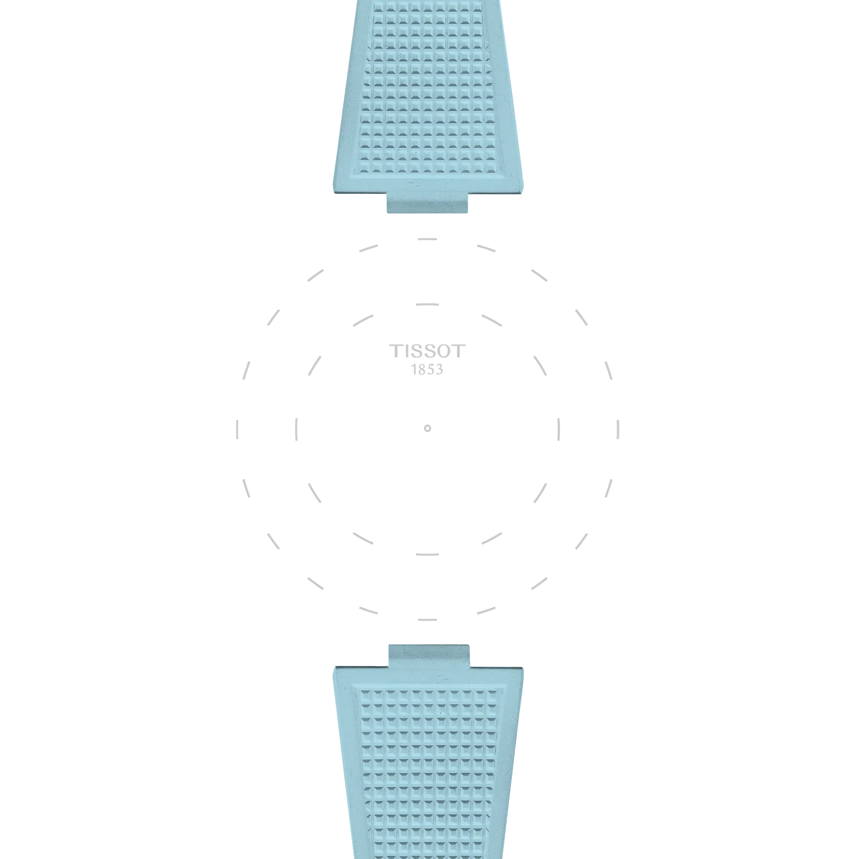 Focus on the lugs of Tissot Official PRX Light Blue Rubber Strap