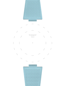 Focus on the lugs of Tissot Official PRX Light Blue Rubber Strap