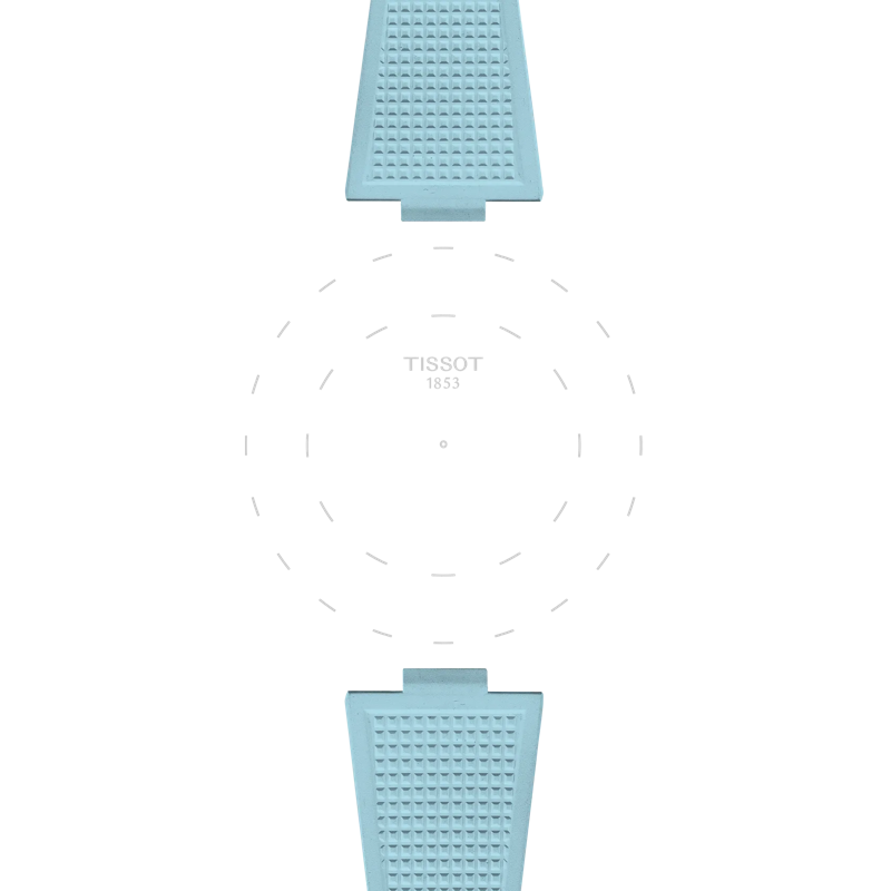 Focus on the lugs of Tissot Official PRX Light Blue Rubber Strap