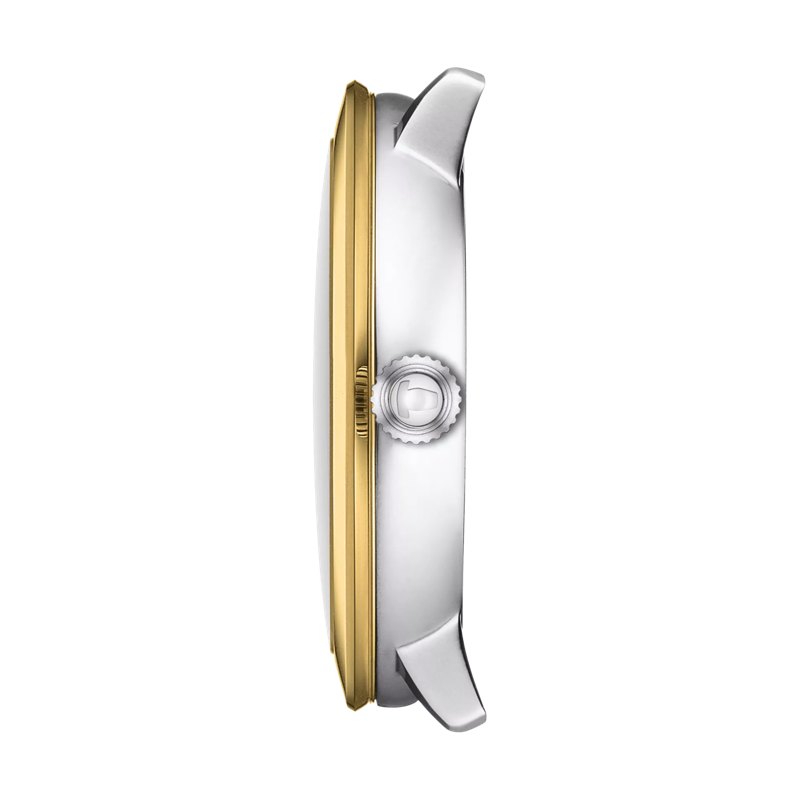 Profile view of the watch case Tissot Glendora 18K Gold bezel