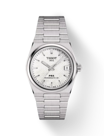 Front view of the watch Tissot PRX Powermatic 80 35mm with shadow