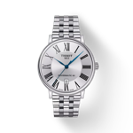 Vue de face de la montre Tissot Carson Premium Powermatic 80 avec ombre