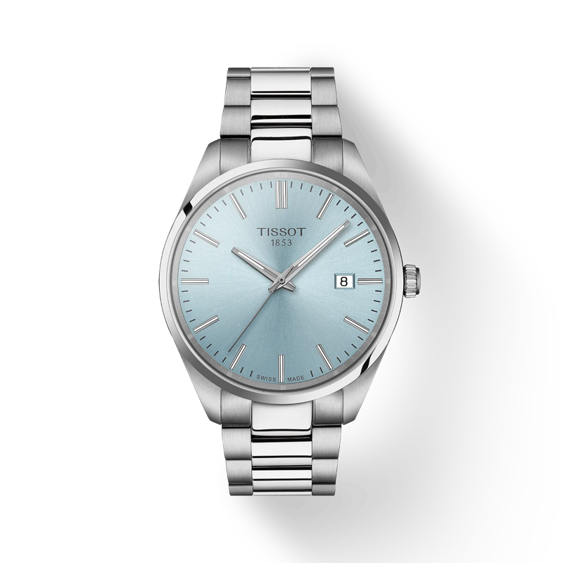 Vista frontal del reloj Tissot PR 100 Quartz 40mm con sombra