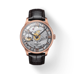 Front view of the watch Tissot Chemin des Tourelles Squelette Mechanical with shadow