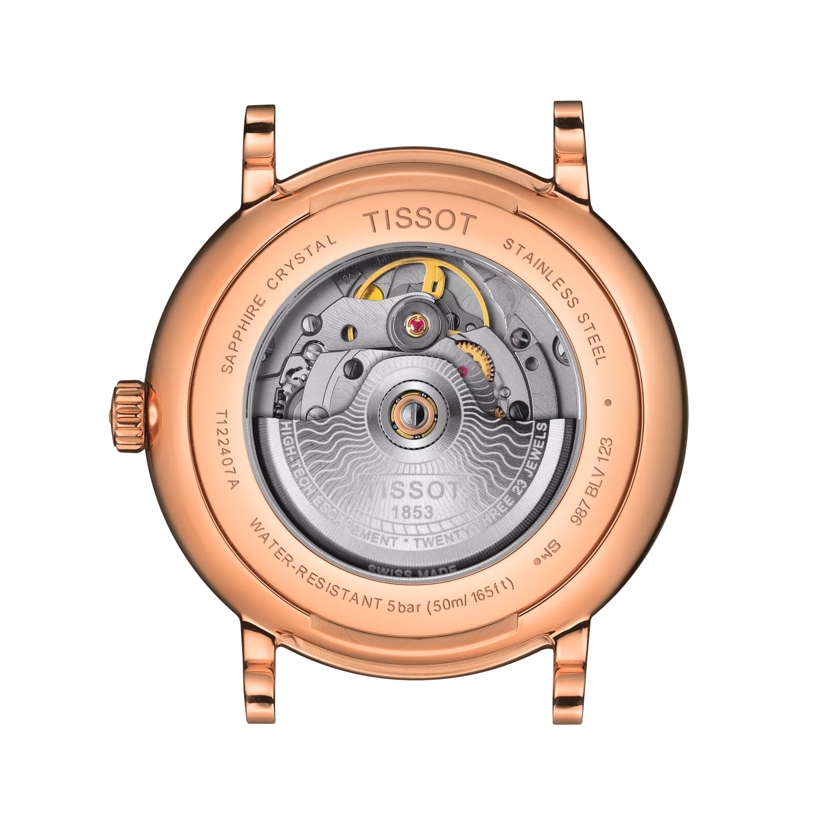 Vue arrière du boîtier de la montre Tissot Carson Premium Powermatic 80