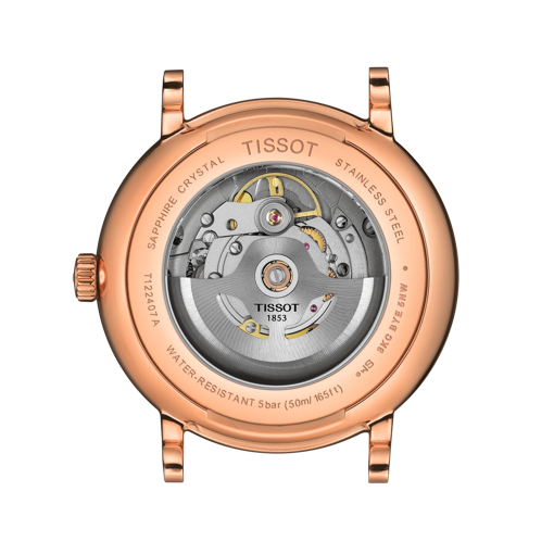 Vue arrière du boîtier de la montre Tissot Carson Premium Powermatic 80
