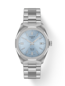 Front view of the watch Tissot PRC 100 Solar Quartz 34mm with shadow