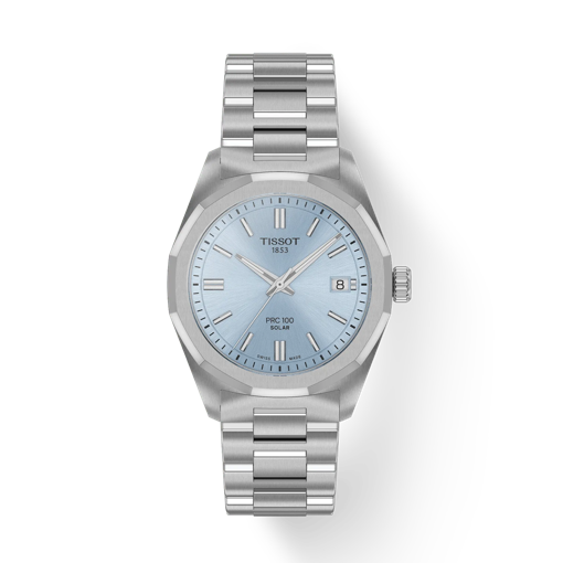 Vorderansicht der Uhr Tissot PRC 100 Solar Quartz 34mm mit Schatten