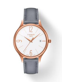 Vue de face de la montre Tissot Bella Ora Round avec ombre