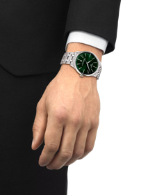 Simulation of the watch Tissot Chemin des Tourelles Powermatic 80 42 mm on a wrist