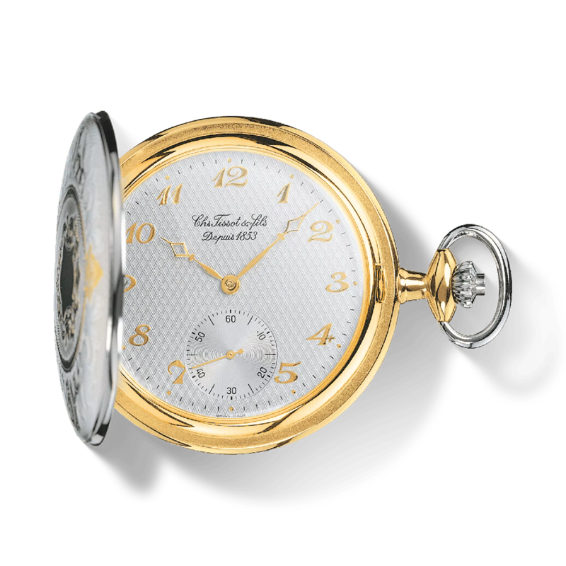 Front view of the watch Tissot Savonnette Mechanical with shadow