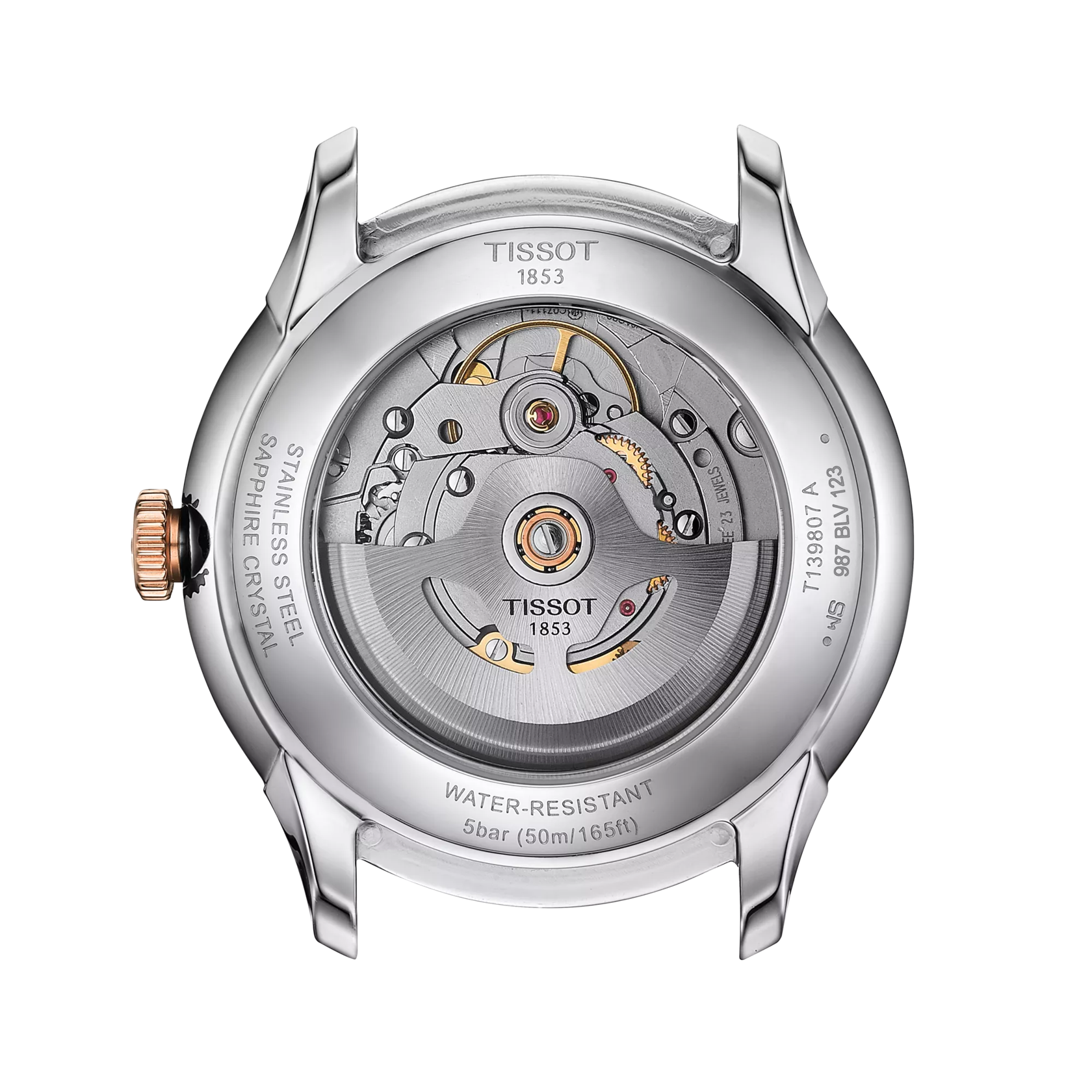 Back view of the watch case Tissot Chemin des Tourelles Powermatic 80 39 mm