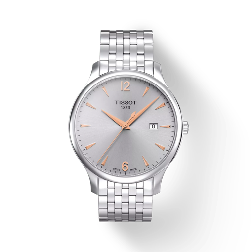 Vue de face de la montre Tissot Tradition avec ombre