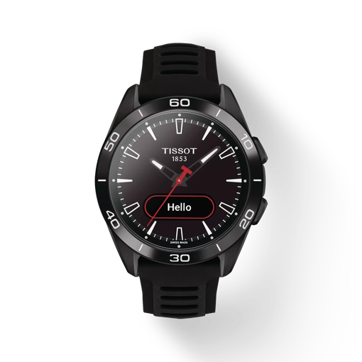 มุมมองด้านหน้าของนาฬิกา Tissot T-Touch Connect Sport พร้อมเงา