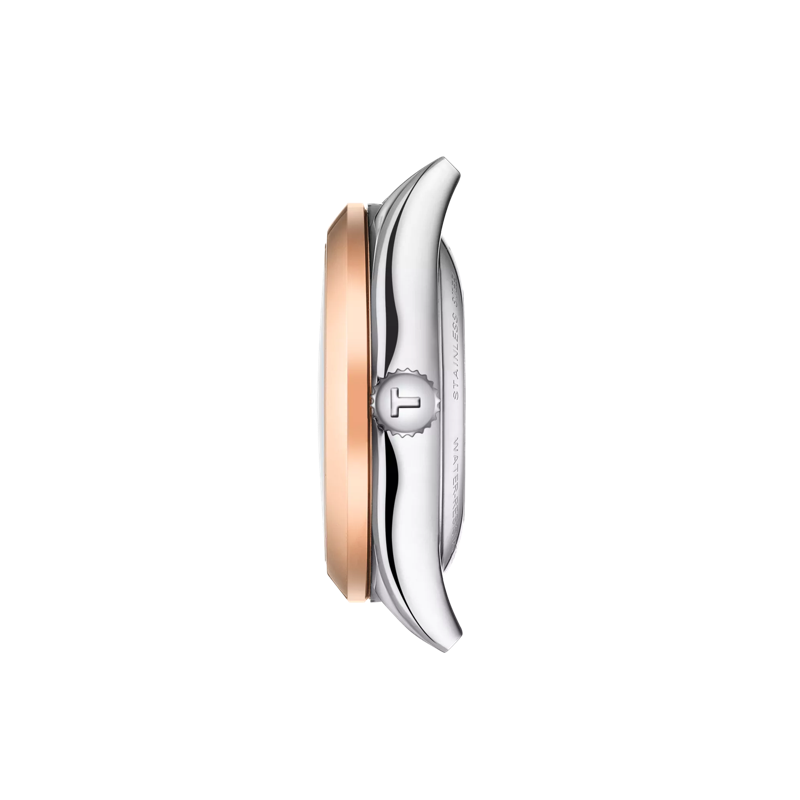 Profile view of the watch case Tissot T-My Lady Automatic 18K Gold bezel