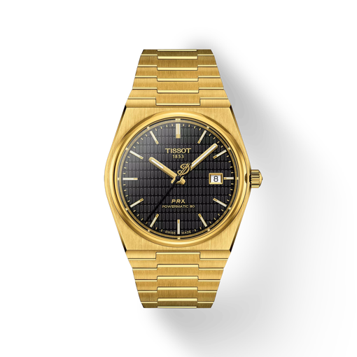 Vorderansicht der Uhr Tissot PRX Powermatic 80 Damian Lillard Special Edition 40mm mit Schatten