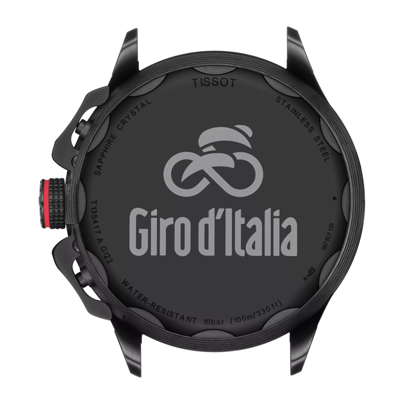 Back view of the watch case Tissot T-Race Cycling Giro d'Italia  2022 Special Edition