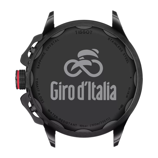 Back view of the watch case Tissot T-Race Cycling Giro d'Italia  2022 Special Edition
