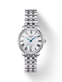 Vue de face de la montre Tissot Carson Premium Automatic lady avec ombre