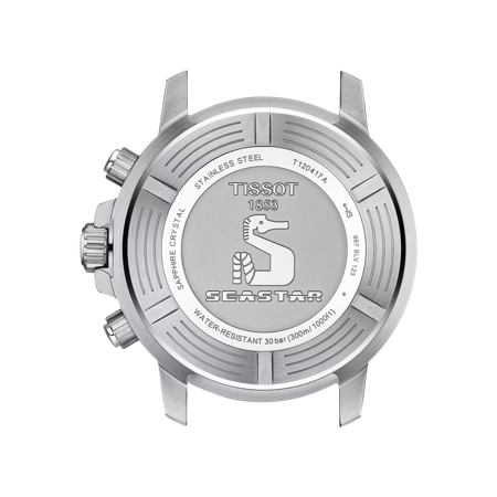 Back view of the watch case Tissot Seastar 1000 Quartz chronograph