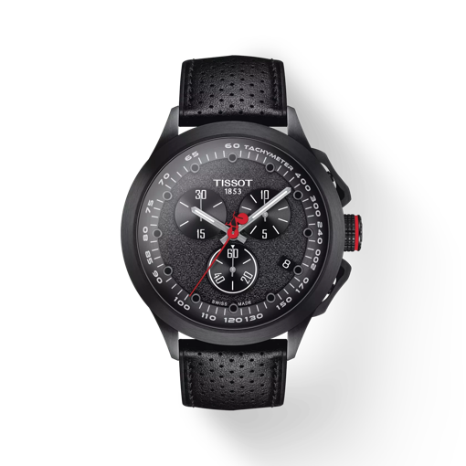 Front view of the watch Tissot T-Race Cycling Vuelta 2022 Special Edition with shadow