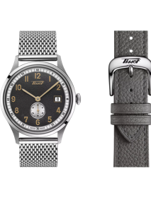 Front view of the watch Tissot Heritage Small Second 1938 COSC with additional bracelet